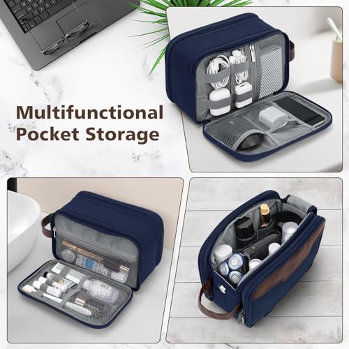 Image of Wedama Toiletry Bag for Men, Medium Hanging Travel Toiletry Bag, Extra Electronic Organizer Bag Waterproof Shaving Bag for Toiletries with PU Handle for Travel Business Trips Swim Camping, Blue