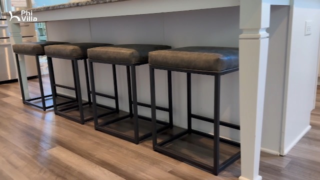 Butacos de Altura para Barra PHI VILLA, Juego de 4, Sin Espaldar, Estilo Moderno, para Isla de Cocina, Asiento en Cuero Sintético, Altura 24 pulgadas miniatura 7