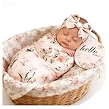 Galabloomer Newborn Receiving Blanket Headband Set Flower Print Baby Swaddle Blankets (Vintage)