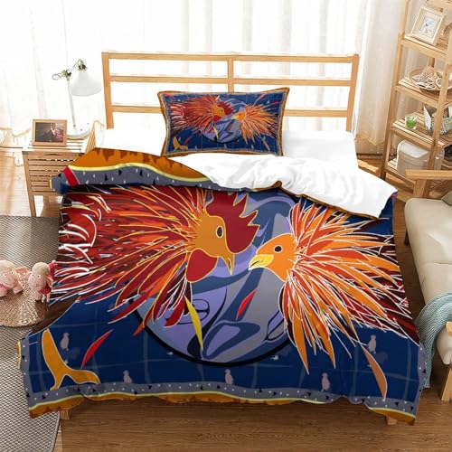Parure de lit 3D combats de coqs single 135x200 cm en microfibre - 3