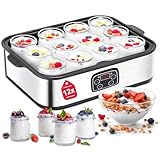 Joghurtbereiter 25W inkl 12 Glasbehälter à 180 ml Gesamtkapazität 2160 ml Digitaler Yogurt Maker mit Temperatur- und Timer Griechischer Joghurtmaschine mit LCD Display Perfekt für den Heim-Bio-Joghurt