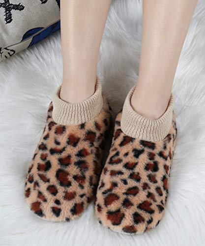 Image of DICUIRD Womens Thick & Warm Slipper Socks with Grippers - Christmas House Slippers