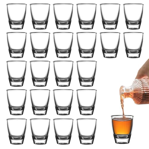 24 vasos de chupito de cristal, 30 ml, juego de vasos de chupito, fondo grueso, vasos de chupito de cristal, vasos directos, vasos de cristal templado, para licores, vodka, ouzo, sambuca, tequila