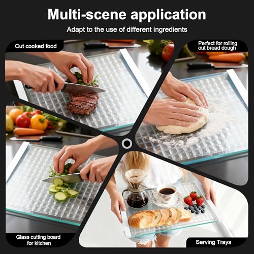 Tabla de Cortar de Vidrio Templado Artesanal de Lujo con Ranura para Jugos – Bandeja para Servir con Diseño Mosaico, Apta para Lavavajillas, 40,6 cm x 30,5 cm x 0,8 cm miniatura 6