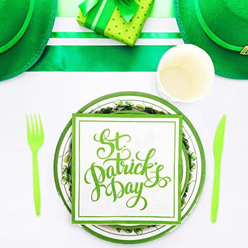 Whaline 200Pcs St. Patrick's Day Tableware Set Green Shamrock Disposable Dinnerware Set 50Pcs Plates 50Pcs Napkin 25Pcs Cups 25Pcs Forks Knifes Spoons Set For Irish Holiday Party Supplies Table Decor #TOP4