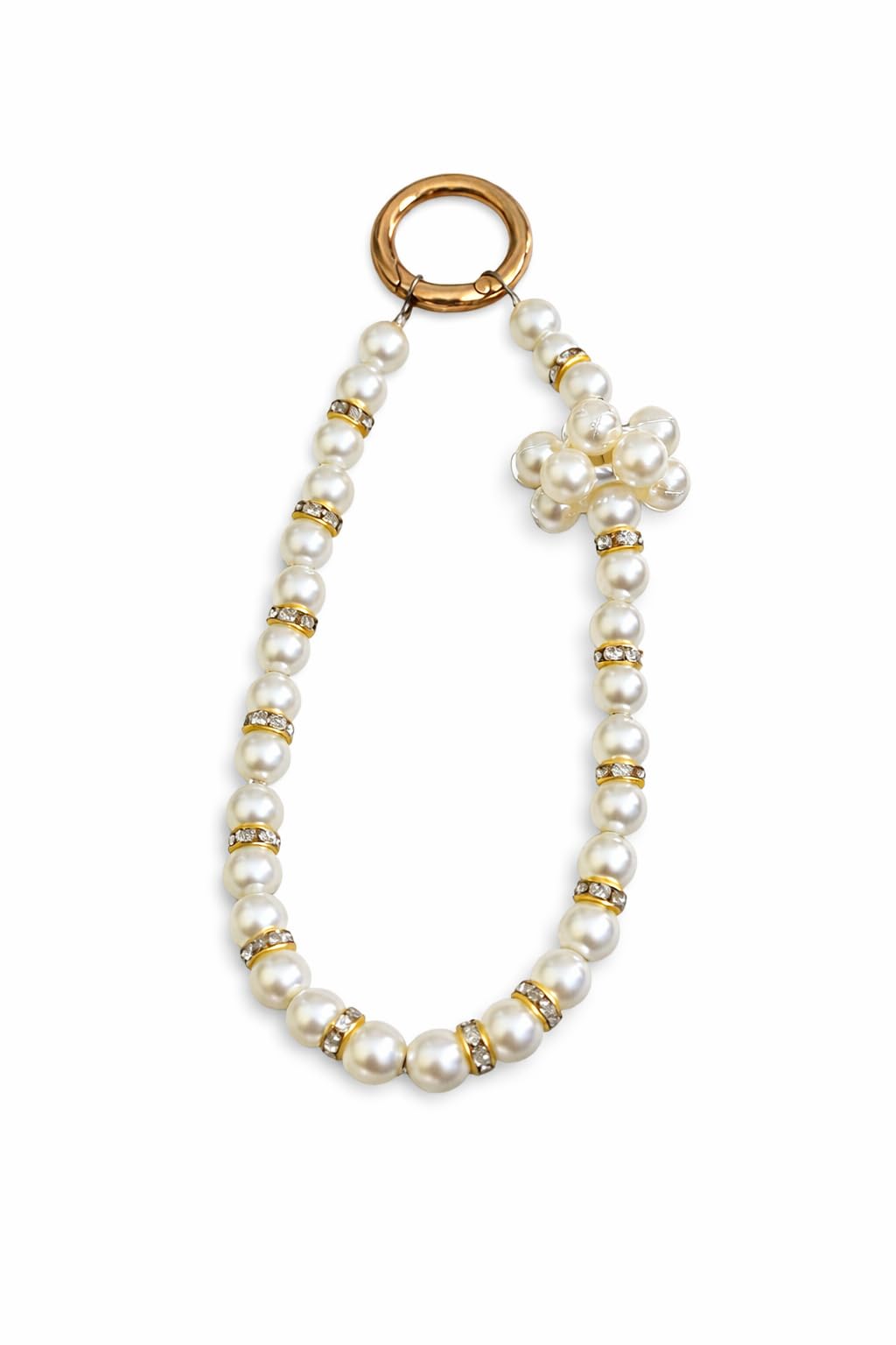 Quick Mart Decorative Phone Charm Strap | Pearl & Crystal Beaded Hand Loop with Floral Charm & Gold Spacers | Fashion Mobile Accessory for Smartphones, Purses & Wallets-image-30