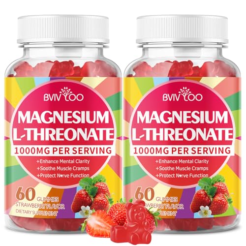 1000mg Magnesium L-Threonate Gummies for Kids & Adults - Muscle & Nervous System Support Vegan Sugar-Free Strawberry Flavor 120 Gummies
