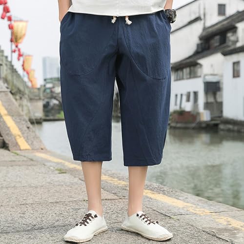 Shorts casuales de algodón y lino para hombre 3/4 miniatura 5