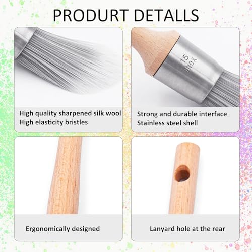 4 Stück Rund Lackierpinsel, Spitz Fein Malerpinsel Fensterrahmen Kleine Pinsel aus Birke Lasurpinsel Edelstahl Bogen Ringpinsel für Maler-Arbeiten und Türen Profilen, 15 mm