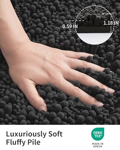Image of ILANGO Bathroom Rugs Dark Grey 32x20,Extra Soft Absorbent Chenille Bath Rugs,Thick Non-Slip Shaggy Bath Mat,Machine Washable Quick Dry Bath Mats for Bathroom Floor, Tub, Shower Accessories