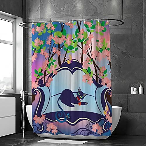 Rideau de douche chat CHEHONG en polyester rose pour salle de bain