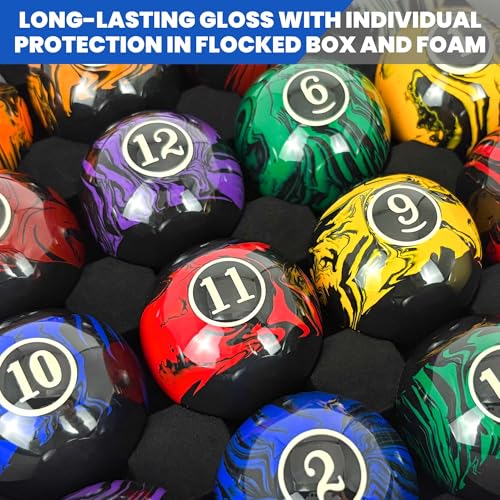JOLORLY Billiard Balls AAA-Grade, Complete Set of 16 Pool Balls, 2-1/4" Regulation Size and Weight Professional Tournament Pool Table Balls (Dark Marble Swirl) by JOLORLY - Image 5