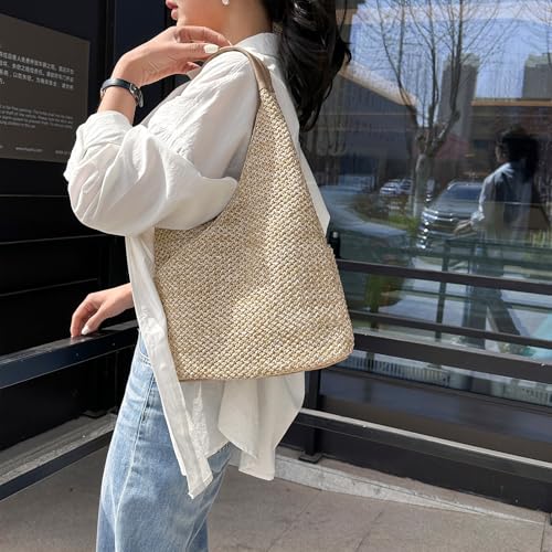 Bolso de playa de paja para mujer verano hobo tote miniatura 3
