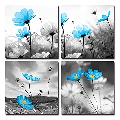 Affiches peinture bleu et nature lot de 4 toiles 50x50cm sans cadre pour salon