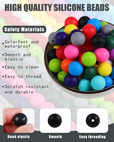 LIENATSER 160Pcs 15mm Silicone Beads, Bulk for Keychain Making Kit, Rubber Round Beads Silicone Focal Beads for Pens, Necklace, Jewelry, Art, DIY Crafts Making (White) - Thumbnail 3