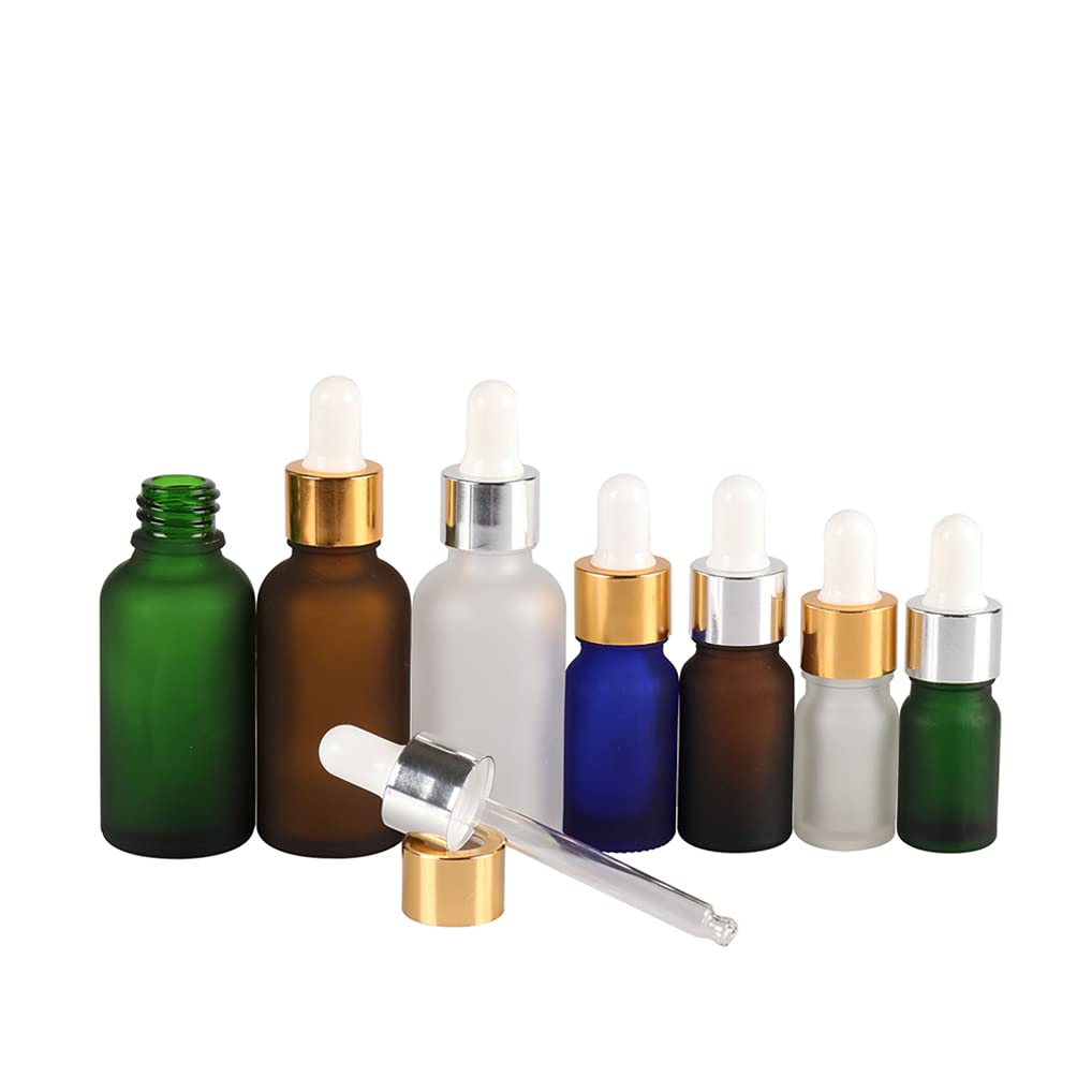 6 Bottiglie Contagocce In Vetro Opaco 10 Ml – Con Pipette In Vetro E Tappo Oro – Per Oli Essenziali E Aromaterapia + 2 Imbuti