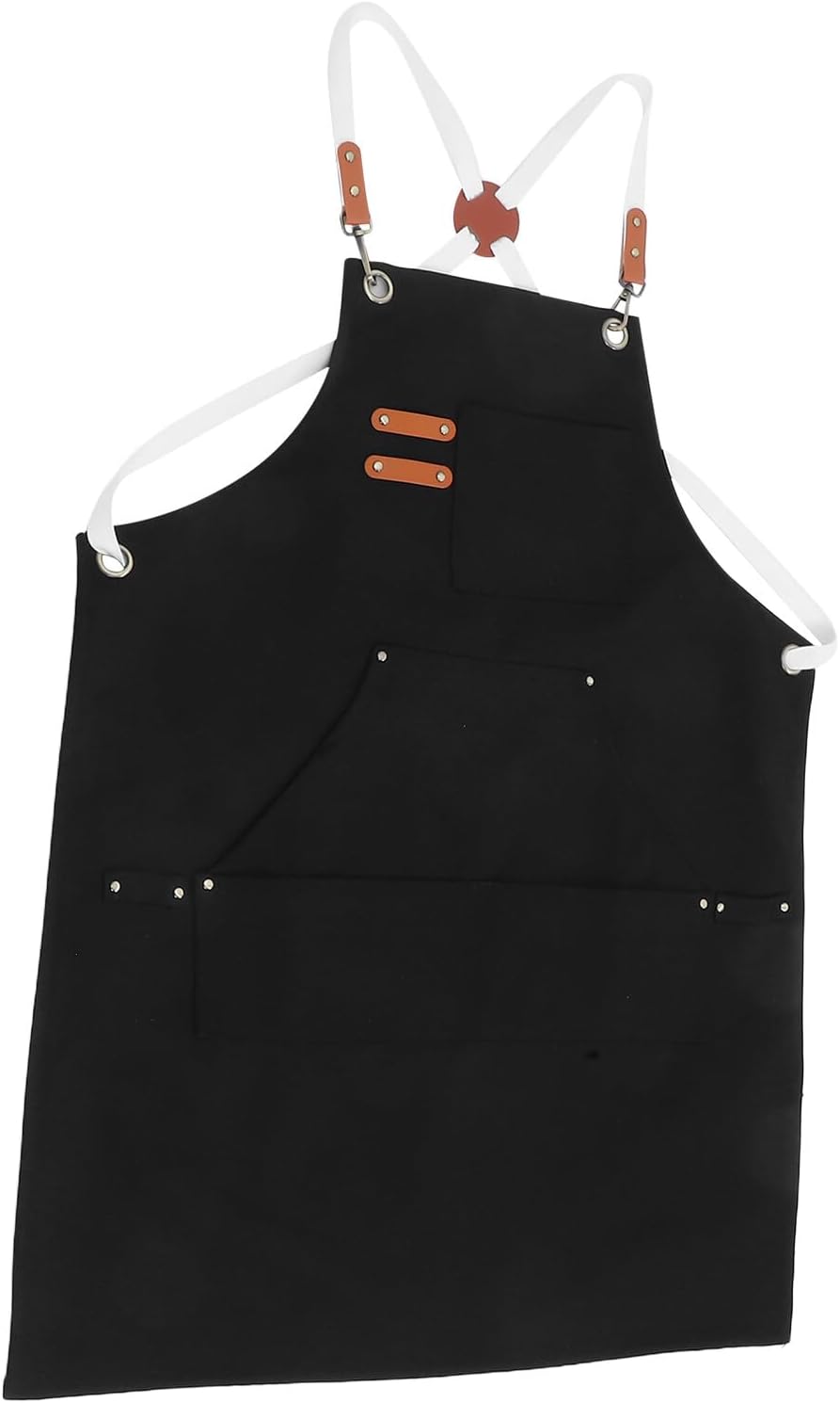 Canvas Work Apron for Men with Multiple Pockets, Heavy-duty Thick Cotton Tool Apron for Woodworking, Gardening, Cooking and Outdoor Use, Black