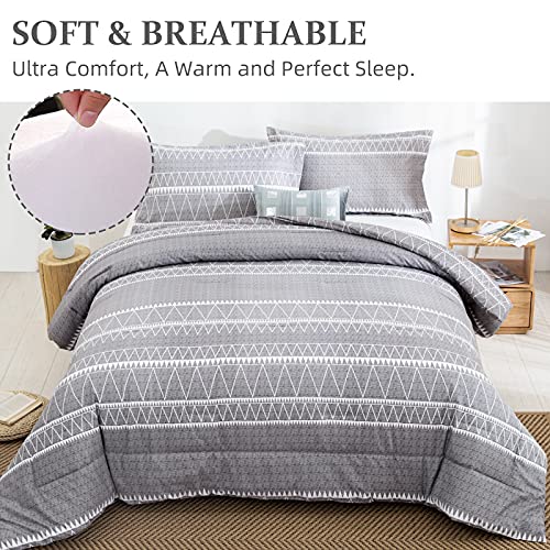 Grey Comforter Set Queen, Soft Microfiber Reversible Gray Boho Down Alternative Comforter Set For Queen Bed- 3 Pieces (1 Solid Comforter + 2 Pillowcases), Bedding Duvet Set 90"X 90" #TOP2