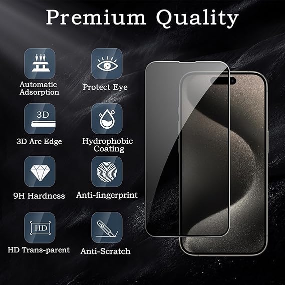 Image of [ 2+2 Pack Privacy Screen Protecor for iPhone 15 Pro Anti-Spy Shatterproof Tempered Glass with Camera Lens Tempered Glass 9H Hardness Bubble Free Anti-Glare Case Friendly