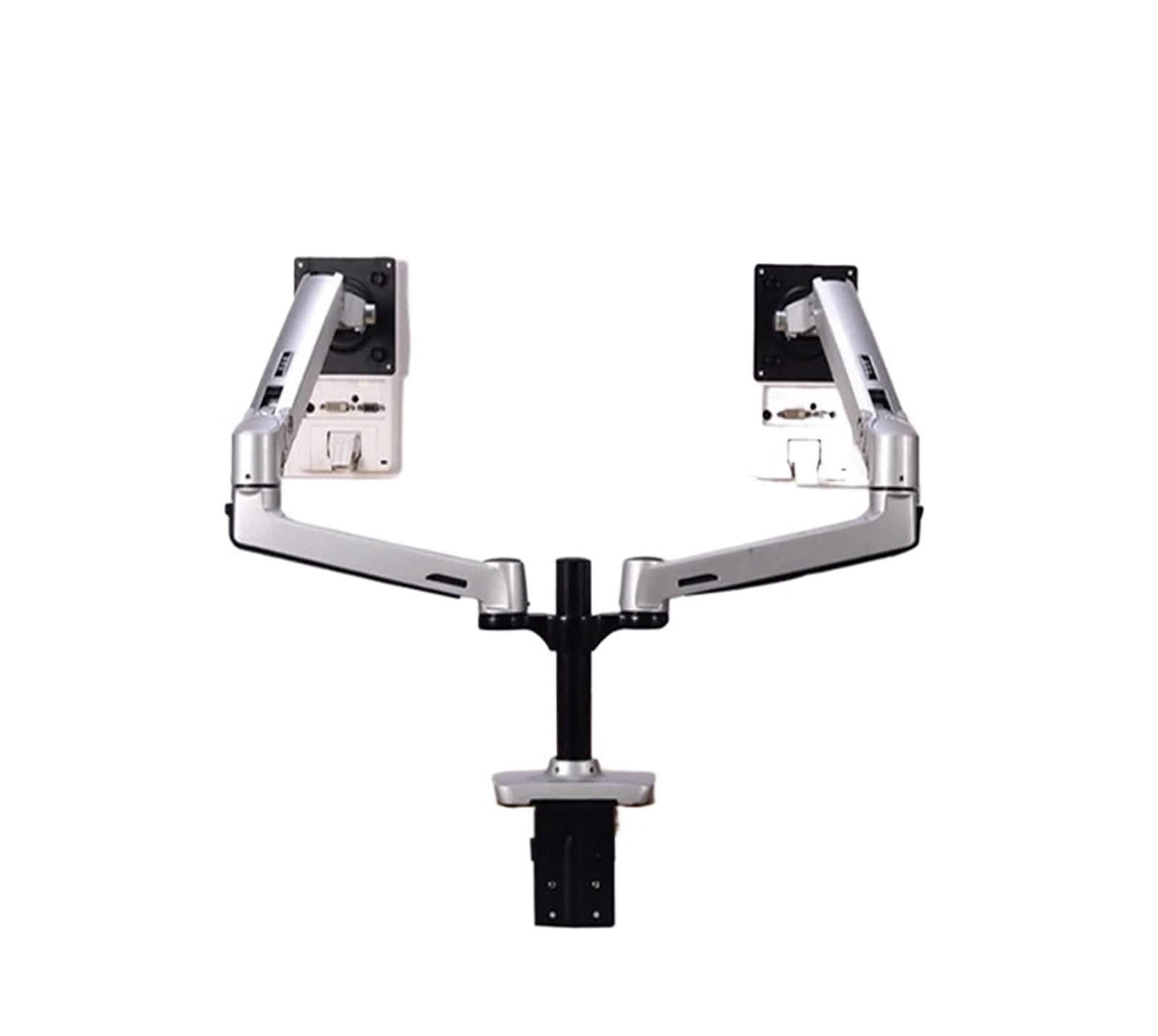 Double support de moniteur pour bureau de télétravail ergonomique gris argent