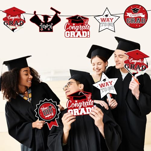 Image of 24Pcs Graduation Party Decorations Class of 2026, Graduation Centerpieces for Tables, 2026 Congrats Grad Party Centerpiece Stick Table Toppers for Graduation Party Supplies (Red)