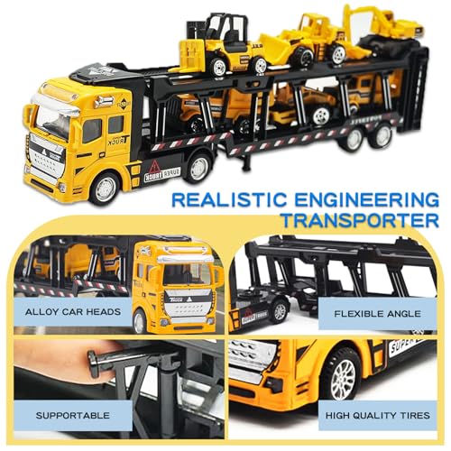 OTONOPI Construction Truck Toy Die-cast Play Vehicle Set with 6pcs Mini Crane Mixer Dump Excavator Car - Thumbnail 3