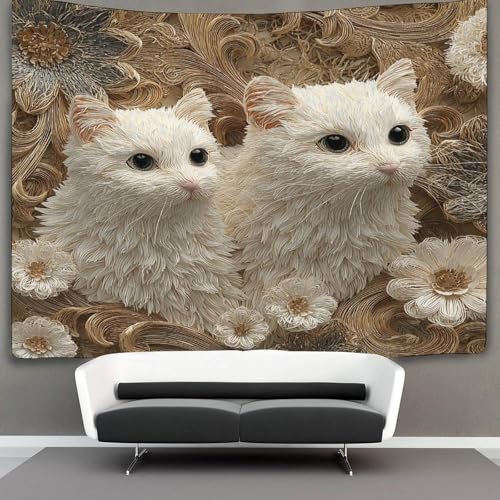 Tapisserie murale chat 3D MJFCoin 180x230cm grand format en tissu pour salon