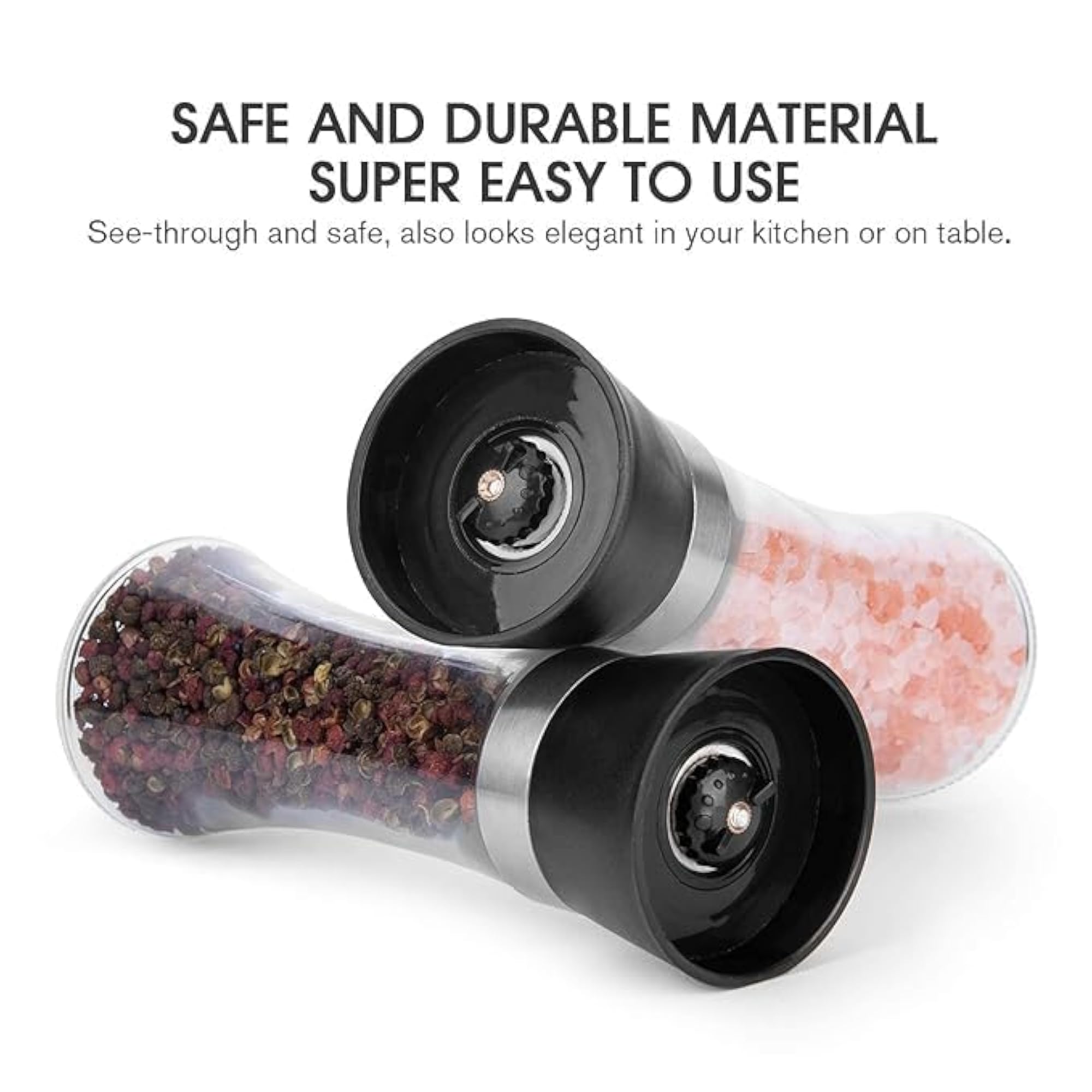 Pepper Grinder and Salt Mill Set with Adjustable Coarseness