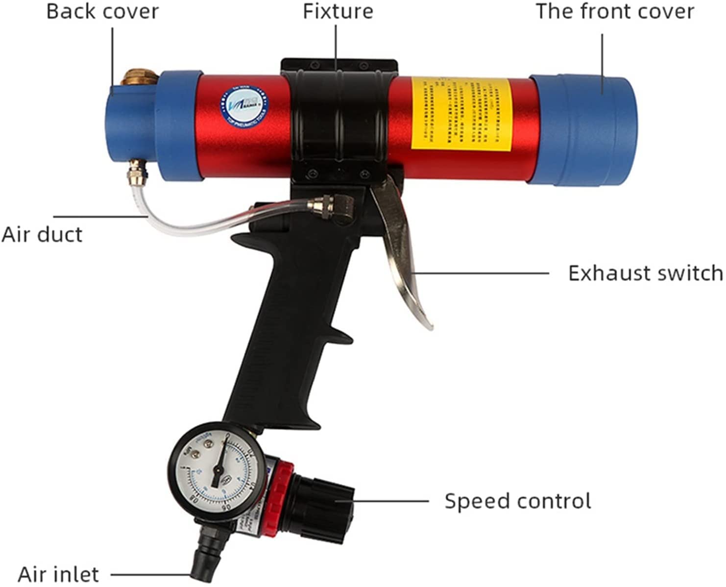 Pistola de calafateo de Aire de 310 ml/dispensador de Cartucho neumático aplicador de sellador de Silicona Herramienta de Pegado de Vidrio Pistola de calafateo de construcción para calafatear, Llena