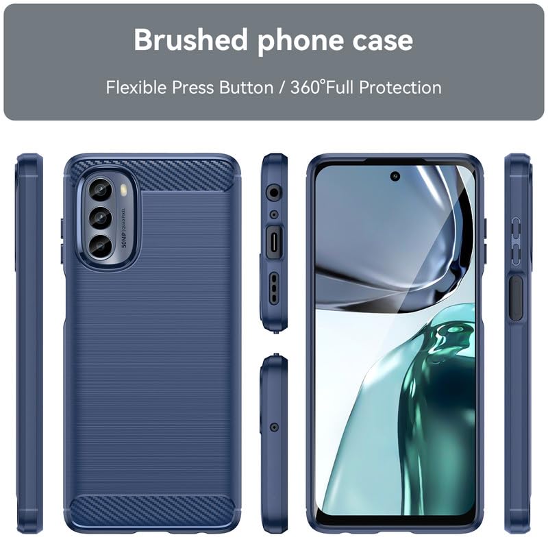 Image of Hybrid Carbon Fiber Back Case for Motorola Moto G62 5G (Blue)
