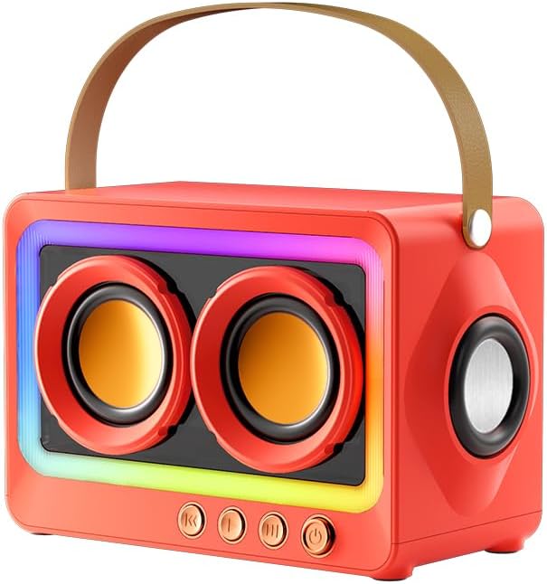 Altavoz Bluetooth retro con luces RGB - Altavoz inalámbrico portátil compatible con tarjeta USBTF para exteriores y sala de estar (naranja)