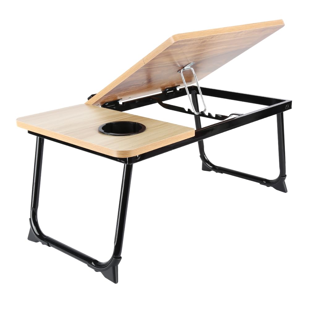Table de lit Pliable et réglable, Plateau pour Ordinateur Portable avec Plateau inclinable, tiroir, Bureau de lit en Bambou,Support d'Ordinateur (56 * 33 * 24cm)
