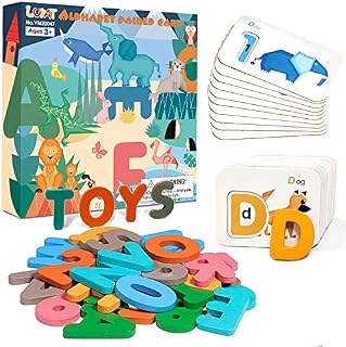 OKKIDY Alphabets And Numbers Flash Cards for Toddlers, A B C Wooden Spelling and See Learning Preschool Montessori Educational Puzzles Activities Matching Game for 3 4 5 6+ Years old Kids Girls & Boys