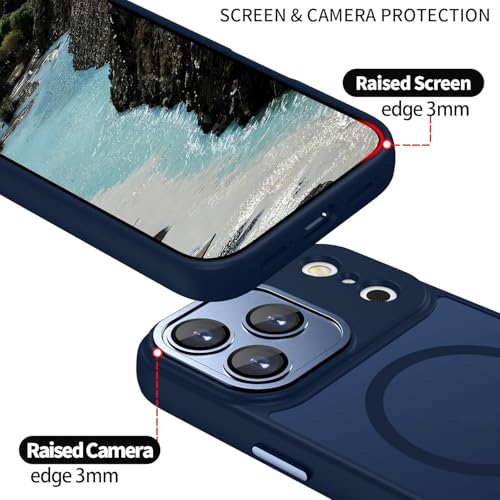Image of Elzzi Magnetic Magsafe for iPhone 17 Pro Max Case (Compatible with MagSafe) Slim Translucent Matte Shockproof with Anti-Fingerprint Phone Case - Navy Blue