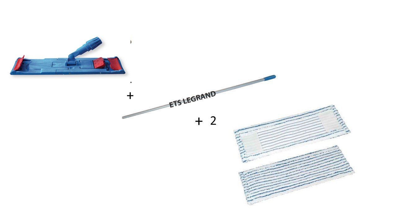 autre Mop : Ensemble support de lavage + 2 franges microfibres + manche en Plastique, Bleu, Blanc, pour Sol à plat