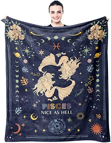 Muxuten Pisces Gifts Blanket 60"x50" - Pisces Gifts Women - Pisces Zodiac Gifts - Gifts for Pisces Women - Pisces Birthday Gifts - Astrology Gifts for Women - Zodiac Gifts,Constellation Horoscope Gift