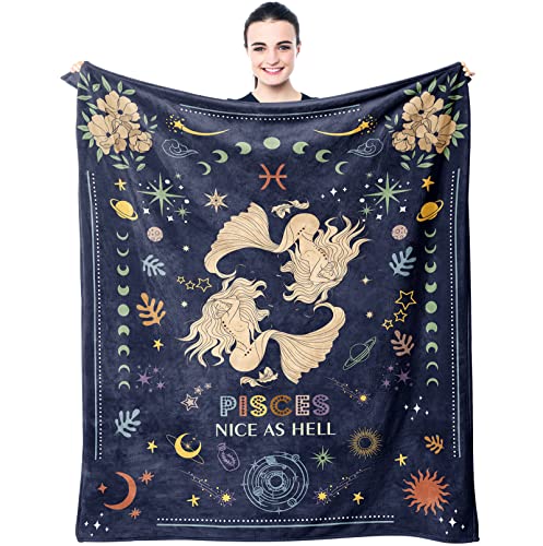 Muxuten Pisces Gifts Blanket 60"X50" - Pisces Gifts Women - Pisces Zodiac Gifts - Gifts For Pisces Women - Pisces Birthday Gifts - Astrology Gifts For Women - Zodiac Gifts,Constellation Horoscope Gift #TOP3