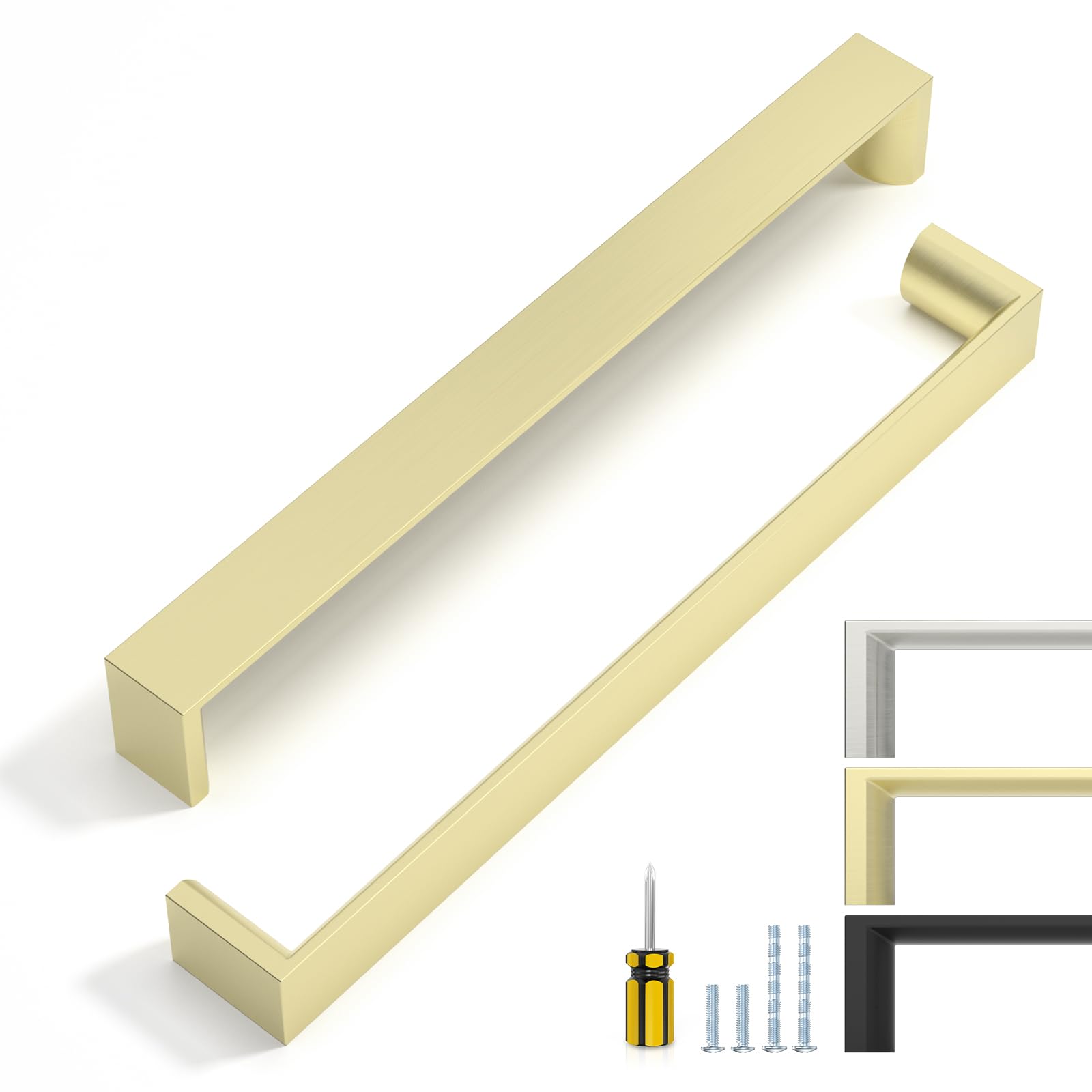 ELEBUILD 12 Pack Brass Cupboard Handles 192mm (7.5") Hole Center, Gold — image 1