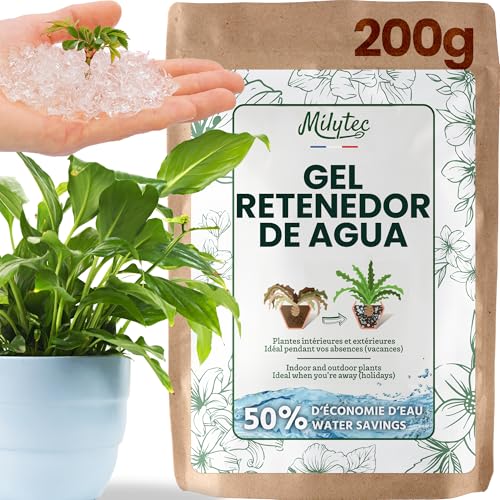 MILYTEC® Agua Gelificada Plantas 200g - Bolas de Gel Hidrogel para Riego Automático y Sostenible - Perlas Transparentes de Poliacrilato para Vacaciones - Hidrogel Ideal para Macetas y Jardines