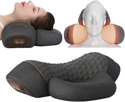 Almohada cervical con almohada de masaje térmico para aliviar el dolor de cuello y hombros, modos ergonómicos de múltiples vibraciones, almohada de