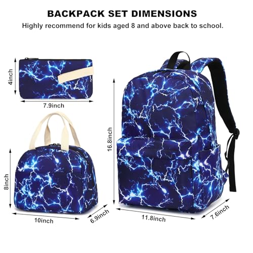 Boys Backpack for School, Kids Elementary School Bag Teens Middle Bookbag Set with Lunch Box Pencil Case (Lightning)4