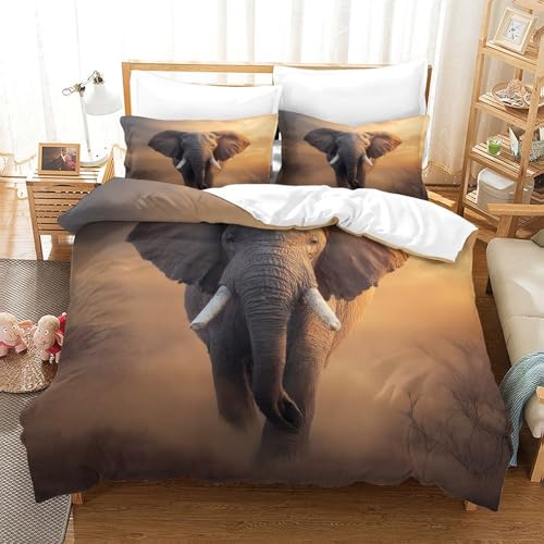 Housse de couette microfibre lavable en machine imprimé éléphant 3D