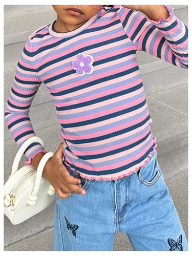 WDIRARA Toddler Girl's Striped Long Sleeve T Shirt Floral Patched Crewneck Tee Top4