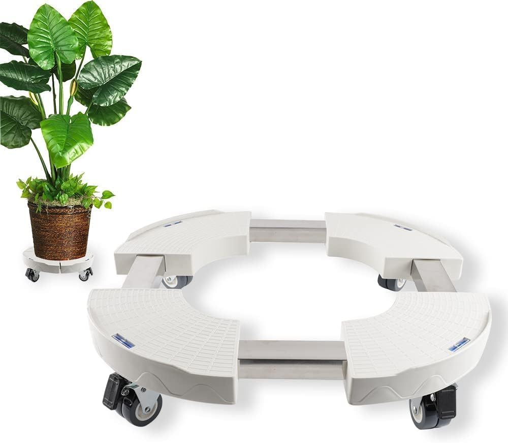 DEWEL Porte Plante a roulettes Réglable 30-50 cm, Support Plantes Interieur et Extérieur, Supports de Pots de Fleurs Charge 200kg, Support de Plante Mobile avec Roues Pivotantes,Blanc