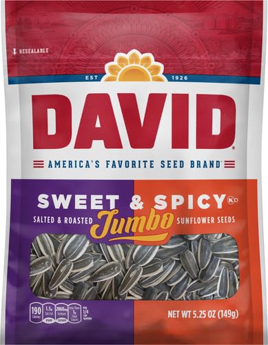 DAVID Seeds Roasted and Salted Sweet and Spicy Jumbo Sunflower Seeds, Keto Friendly, 5.25 oz (Pack of 1)