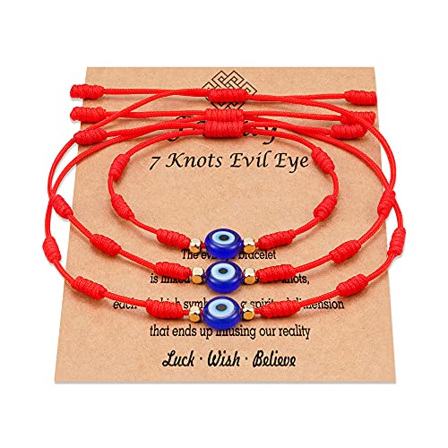 PPJew 7 Knot Evil Eye Bracelet Red String Bracelets Protection Mommy and Me Matching Bracelet Set Amulet for Women Girls/Boys