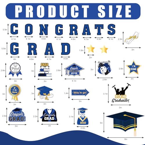 Image of JarThenaAMCS 28Pcs Graduation Car Decorations Magnets 6 Inch 2026 Congrats Grad Cap Refrigerator Stickers Automotive Garage Cruise Door Magnetic Decals for Car Mailbox Metal Cabinet Decor (Blue, Gold)
