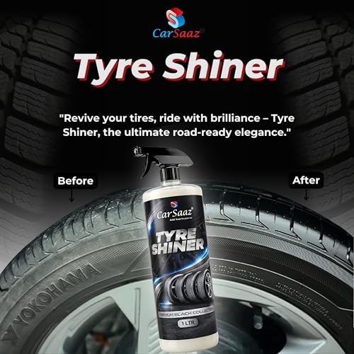 Image of CAR SAAZ Tyre Shiner (1L) | Car & Bike Tyre Polish & Dresser | Gives Instant Shine, Increases Tyre Life, Prevents Fading & Cracking | Long-Lasting Shine & Protection