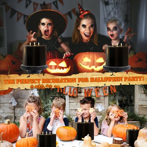 Image of Extra Large Black Flameless Candles with 3 Wicks, 6 inchx6 inch Real Wax Halloween Candles with Remote, Battery Operated Candle Flickering LED Candles Fake Candle for Halloween, Home, Party