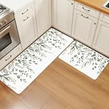 Gidowueba Rustic Green Leaf Kitchen Mats Set of 2...